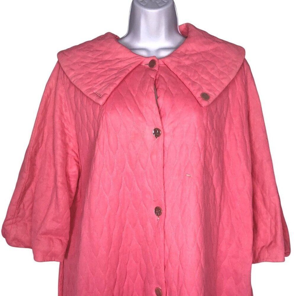 Vintage 70s Womens Robe L Pink Quilted Bathrobe